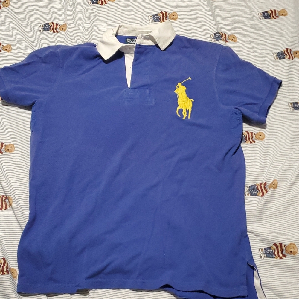 Ralph Lauren Royal Blue Polo ,Yellow Pony with White Collar Sz M